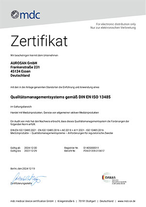 Zertifikat DIN EN ISO 13485 : 2021